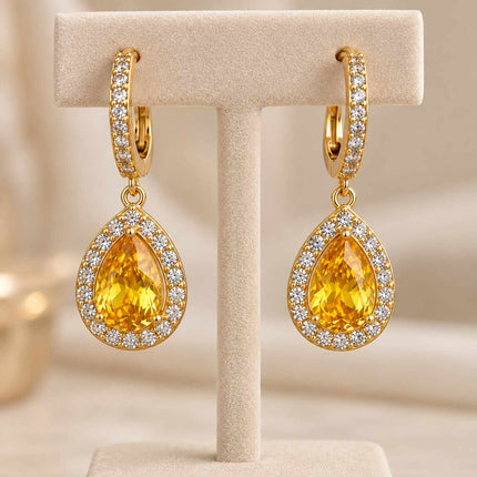 Brinco argola cravejada gota yellow 
