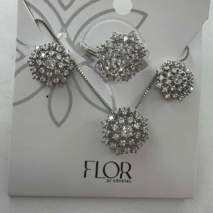 Conjunto de anel brinco e colar cravejado chuveiro