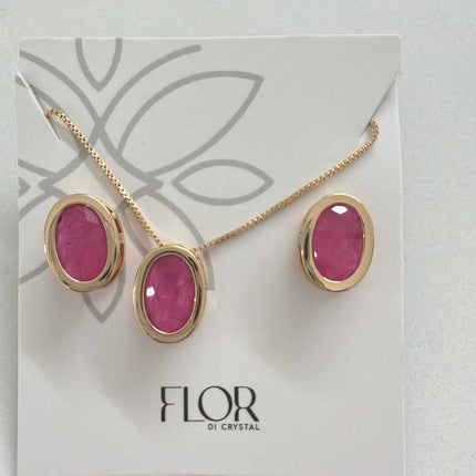 Oval fushia fusion cz pave set 