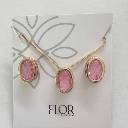 Oval baby pink fusion cz pave set 