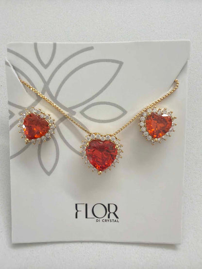 Heart orange cz w/ halo cz pave set 