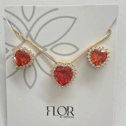 Heart orange cz w/ halo cz pave set 