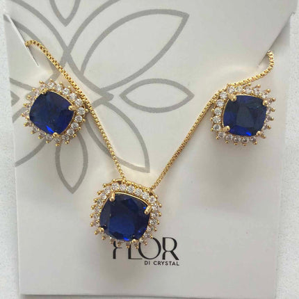 Square Safire cz w/ halo cz pave set 