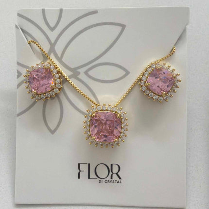 Square Pink cz w/ halo cz pave set 