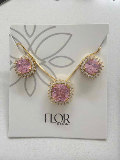 Square Pink cz w/ halo cz pave set 