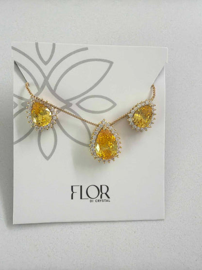 Teardrop Yellow cz w/ halo cz pave set 