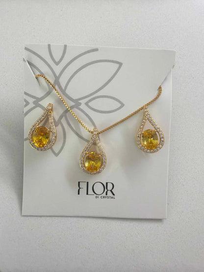 Hollow Teardrop Yellow cz w/ halo cz pave set 