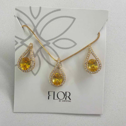 Hollow Teardrop Yellow cz w/ halo cz pave set 