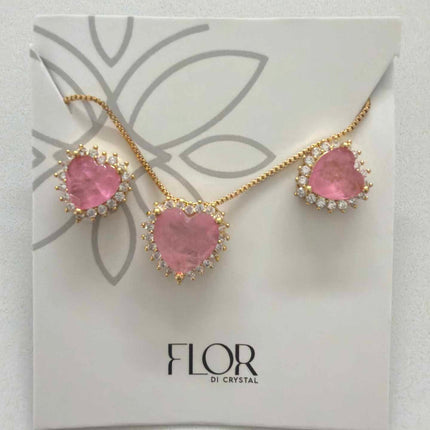 Heart baby pink fusion w/ halo cz pave set 