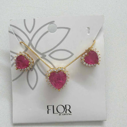 Heart fushia fusion w/ halo cz pave set 