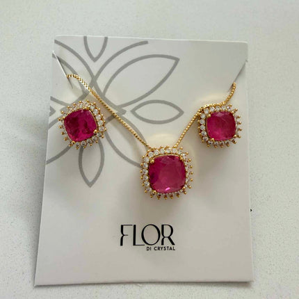 Square fushia fusion w/ halo cz pave set 