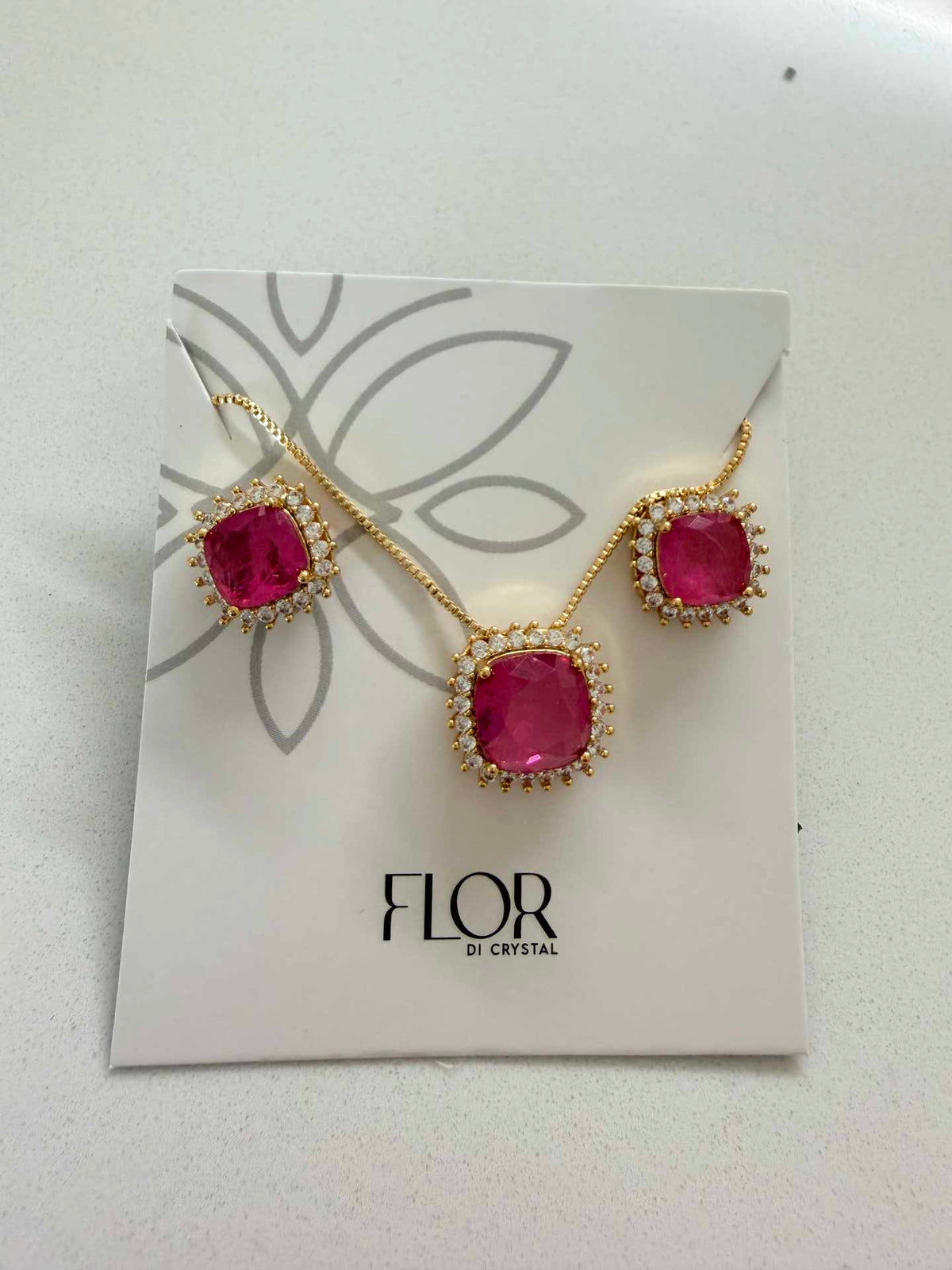 Square fushia fusion w/ halo cz pave set 