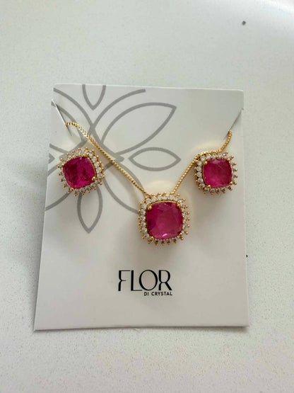 Square fushia fusion w/ halo cz pave set 