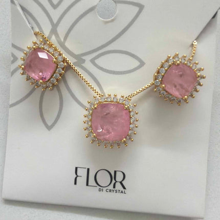Square baby pink fusion w/ halo cz pave set 