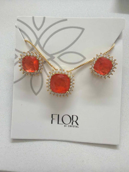 Square orange fusion w/ halo cz pave set 