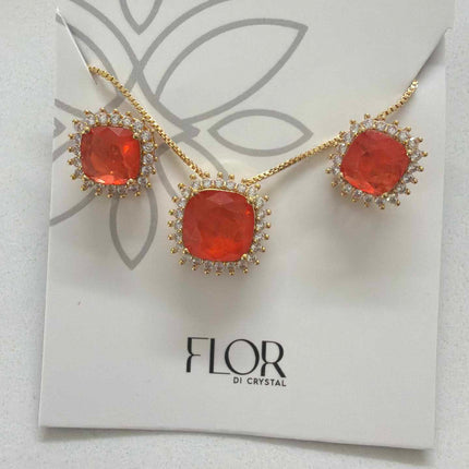 Square orange fusion w/ halo cz pave set 