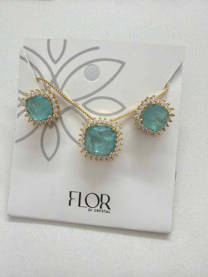 Square paraiba fusion w/ halo cz pave set 