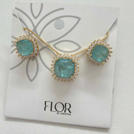 Square paraiba fusion w/ halo cz pave set 