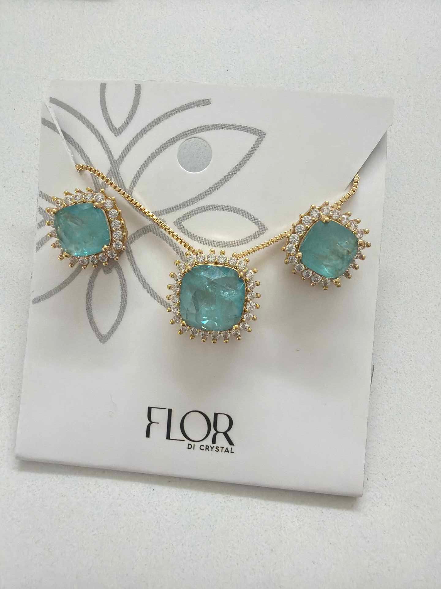 Square paraiba fusion w/ halo cz pave set 