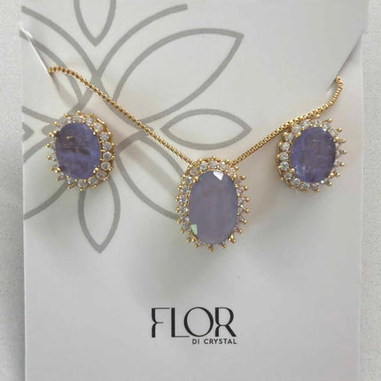 Oval lilac fusion w/ halo cz pave set 