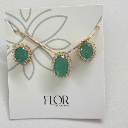 Oval esmeralda fusion w/ halo cz pave set 