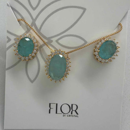 Oval paraiba fusion w/ halo cz pave set 