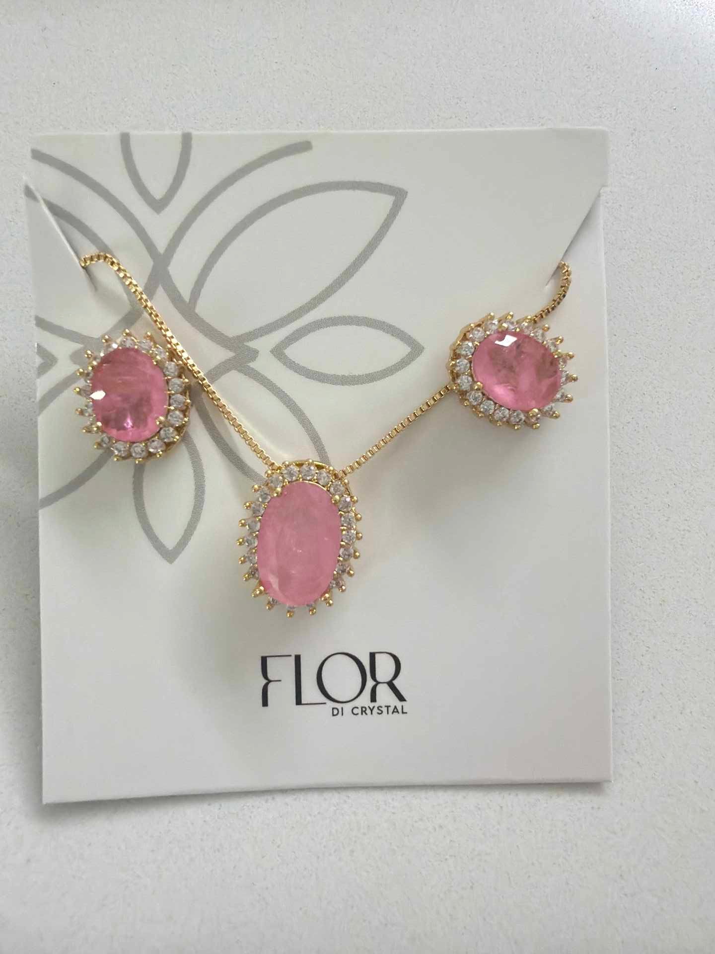 Oval  baby pink fusion w/ halo cz pave set 