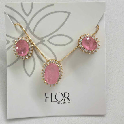 Oval  baby pink fusion w/ halo cz pave set 