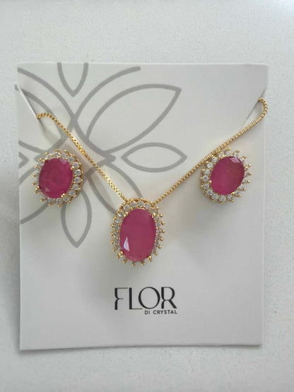 Oval fushia fusion w/ halo cz pave set 