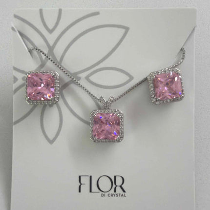 Square baby pink Icecut  w/ halo cz pave set 