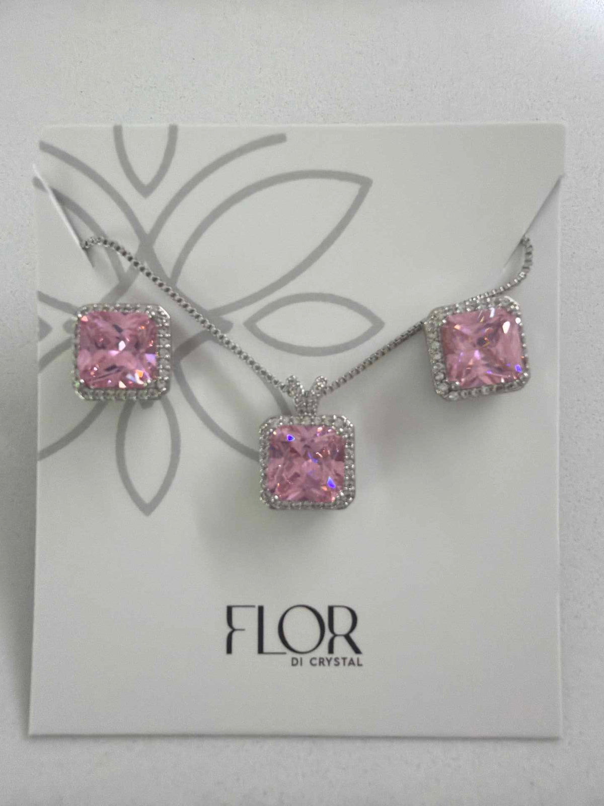 Square baby pink Icecut  w/ halo cz pave set 