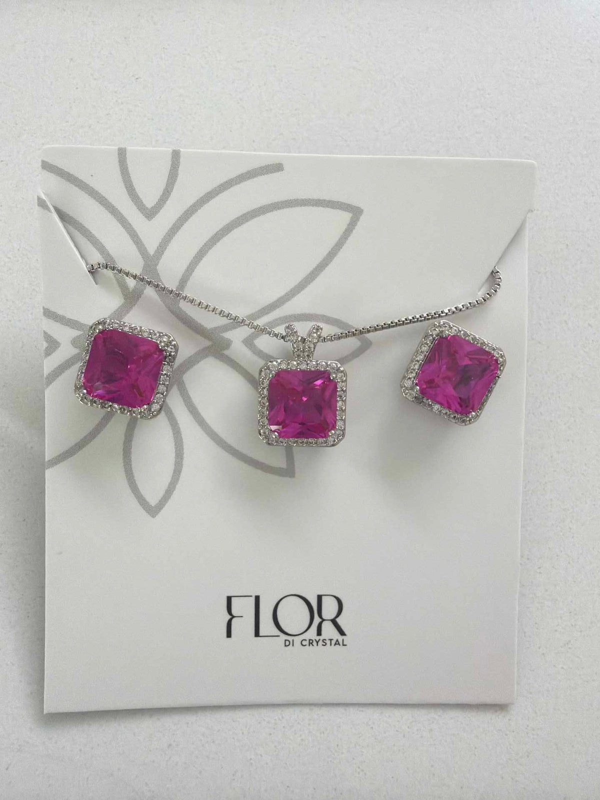 Square fushia Icecut  w/ halo cz pave set 