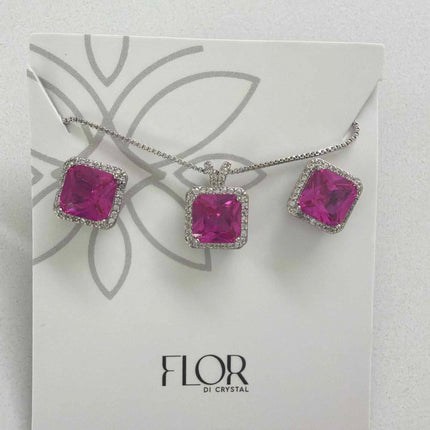 Square fushia Icecut  w/ halo cz pave set 