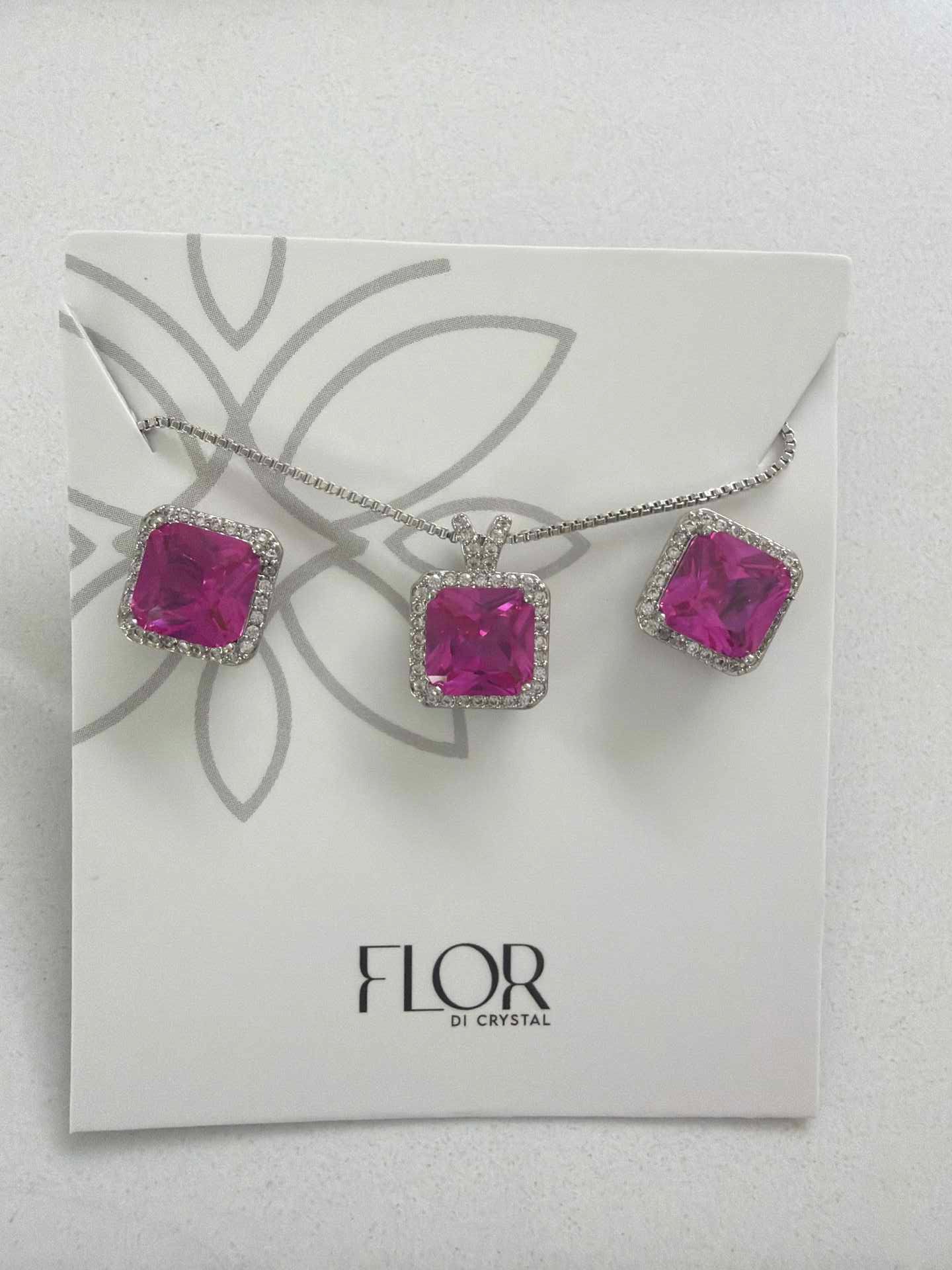Square fushia Icecut  w/ halo cz pave set 