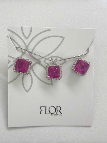 Square fushia Icecut  w/ halo cz pave set 