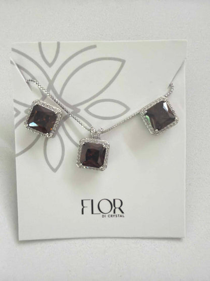 Square brown Icecut  w/ halo cz pave set 