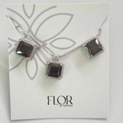 Square brown Icecut  w/ halo cz pave set 