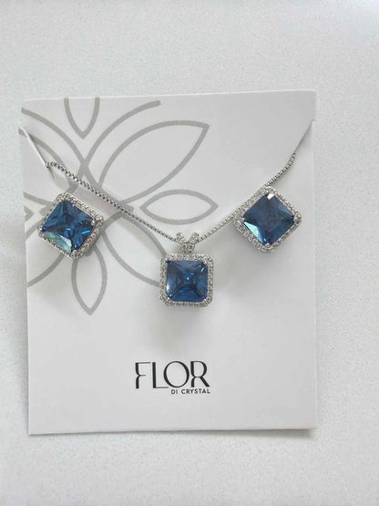 Square blue Icecut  w/ halo cz pave set 