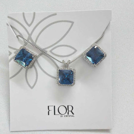 Square blue Icecut  w/ halo cz pave set 