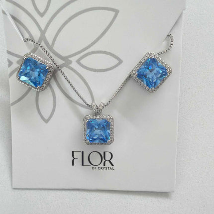 Square ice blue  Icecut  w/ halo cz pave set 