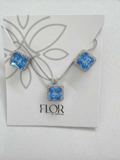 Square ice blue  Icecut  w/ halo cz pave set 