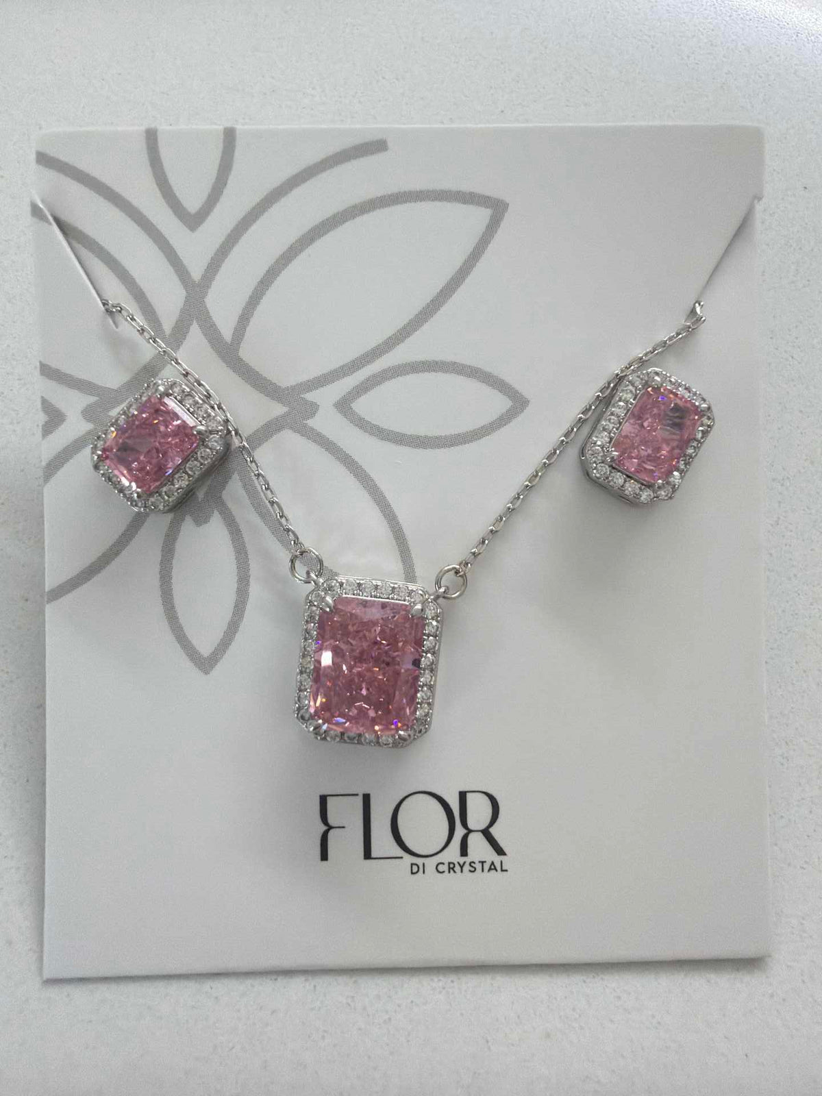 Square baby pink Icecut  w/ halo cz pave set 