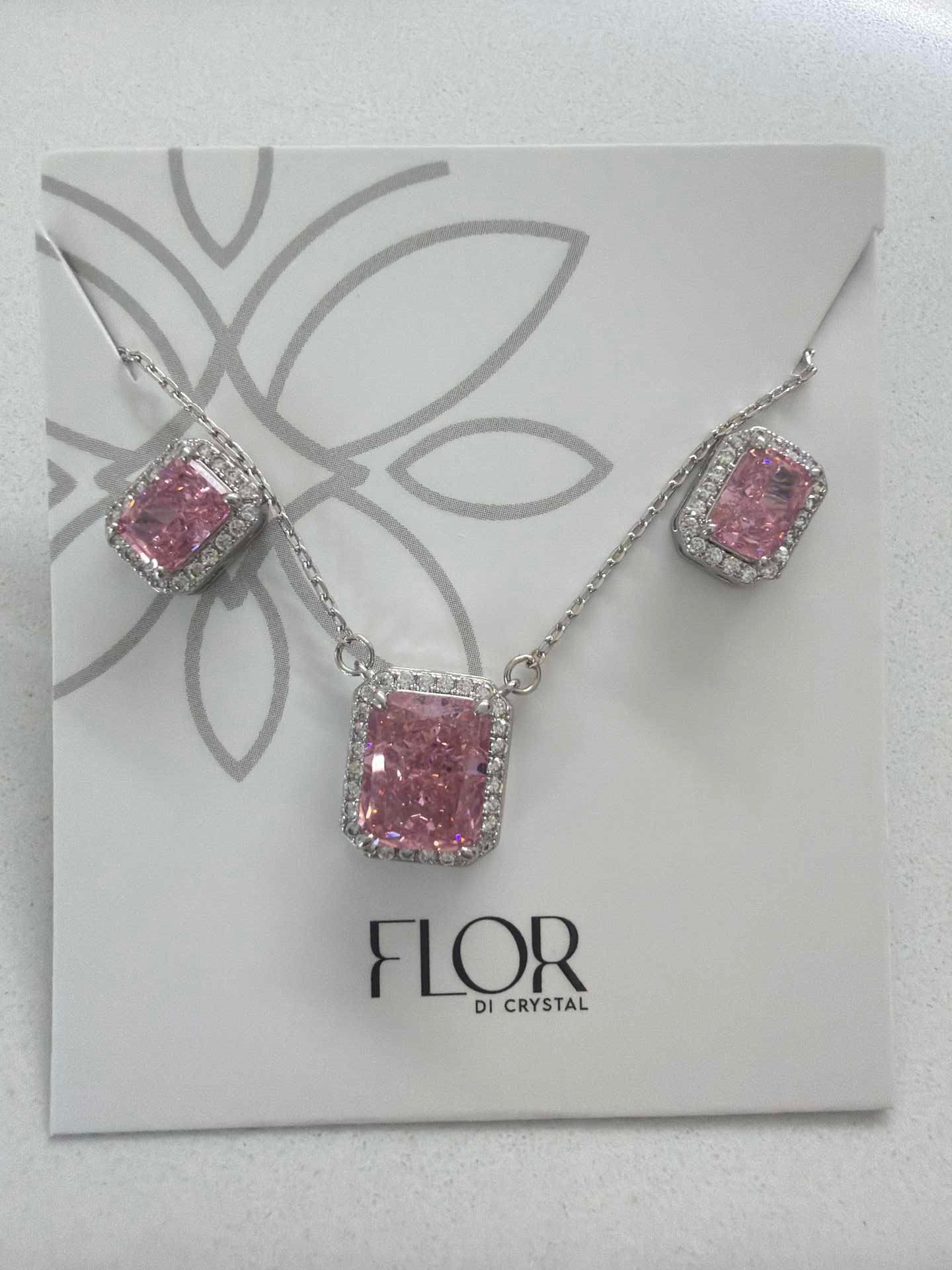 Square baby pink Icecut  w/ halo cz pave set 
