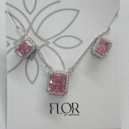 Square baby pink Icecut  w/ halo cz pave set 