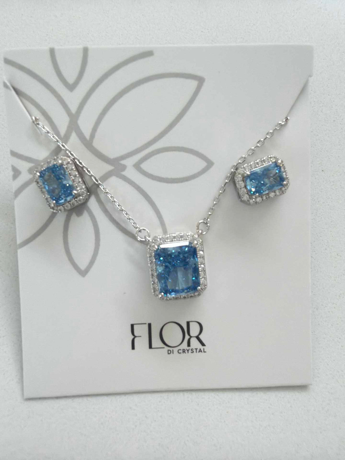 Square ice blue Icecut  w/ halo cz pave set 