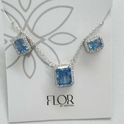 Square ice blue Icecut  w/ halo cz pave set 
