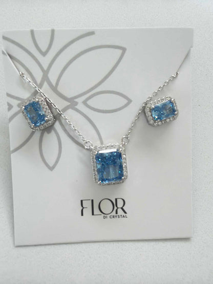 Square ice blue Icecut  w/ halo cz pave set 