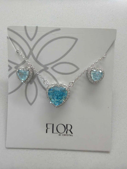 Heart aqua Icecut  w/ halo cz pave set 