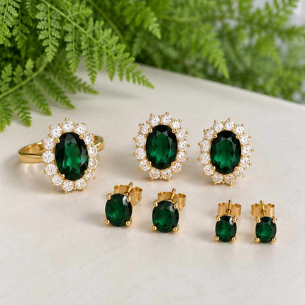 Trio de brincos maxi esmeralda com anel 