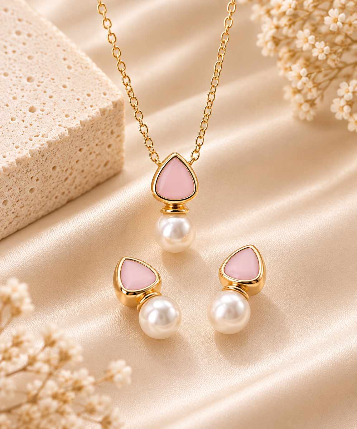 Conjunto Resinado Pink Goto e perola
